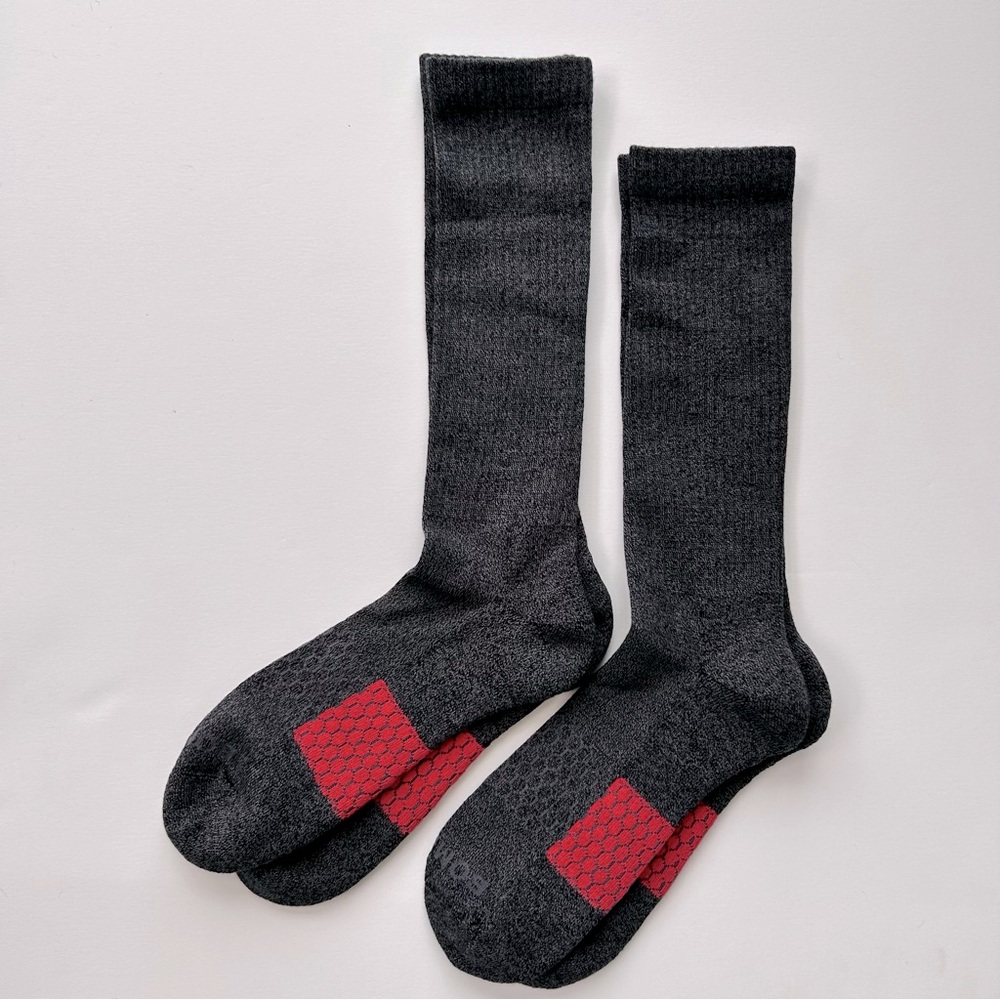 Bombas New 2 pair Over the Calf Honeycomb Socks X Large Charcoal Gray & Red
